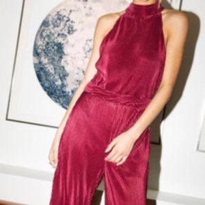 Berry Pleated Satin Jumpsuit  (Adeline)